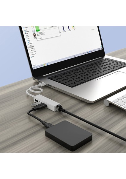 Tip-C RJ45 Lan Ağ Kartı 4 In 1 USB 2.0 Hub Dizüstü Bilgisayar Adaptörü Masaüstü Bilgisayar 4 Port Dock Istasyonu USB C Splitter (Yurt Dışından)