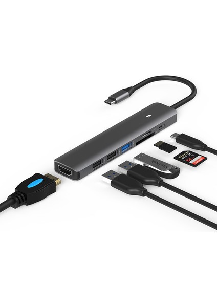 Blueendless Yeni 5 ve 7 Bağlantı Noktalı USB Hub 100 W Pd 4 K Hd Usb3.0 Tip C Çoklu Splitter Adaptör Bağlantı Noktası Hub Dizüstü Bilgisayar Macbookpro (Yurt Dışından)