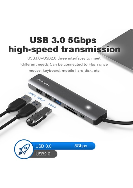Blueendless Yeni 5 ve 7 Bağlantı Noktalı USB Hub 100 W Pd 4 K Hd Usb3.0 Tip C Çoklu Splitter Adaptör Bağlantı Noktası Hub Dizüstü Bilgisayar Macbookpro (Yurt Dışından)