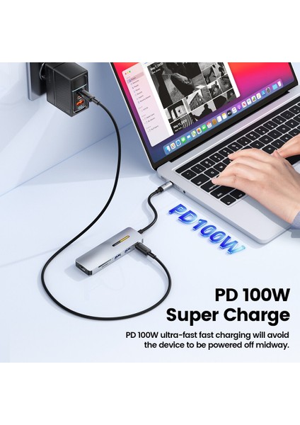 Toocki USB C Hub 6 In 1 Tip C - 4K HDMI Usb3.0 Sd Tf Kart Okuyucu Pd 100W Hızlı Şarj Adaptörü Macbook Için USB Dock Istasyonu (Yurt Dışından)
