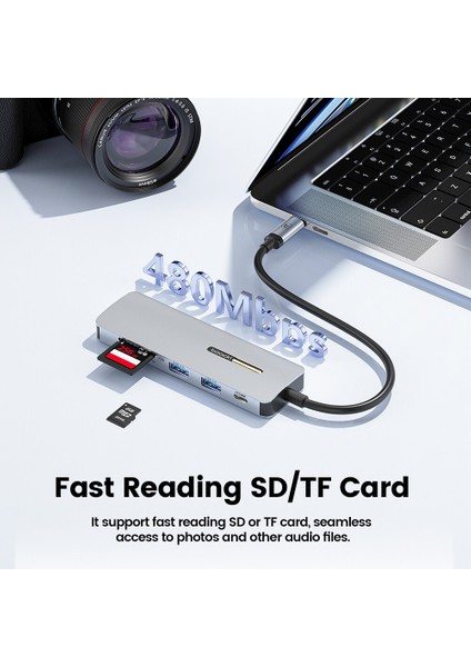 Toocki USB C Hub 6 In 1 Tip C - 4K HDMI Usb3.0 Sd Tf Kart Okuyucu Pd 100W Hızlı Şarj Adaptörü Macbook Için USB Dock Istasyonu (Yurt Dışından)