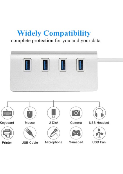 Alüminyum USB 3.0 Hub 4 Port Yüksek Hızlı Çoklu Splitter Adaptörü Genişletici Dizüstü Bilgisayar Pc Ofis Hub 5 Gbps'ye Kadar Aksesuarları (Yurt Dışından)