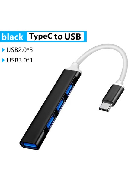 USB 3.0/2.0 Type-C 3.1 4 Port USB Hub Çoklu Otg Yüksek Hızlı 5 Gbps Macbook Pc Bilgisayar Telefonu Cep U Disk Fare Klavye (Yurt Dışından)