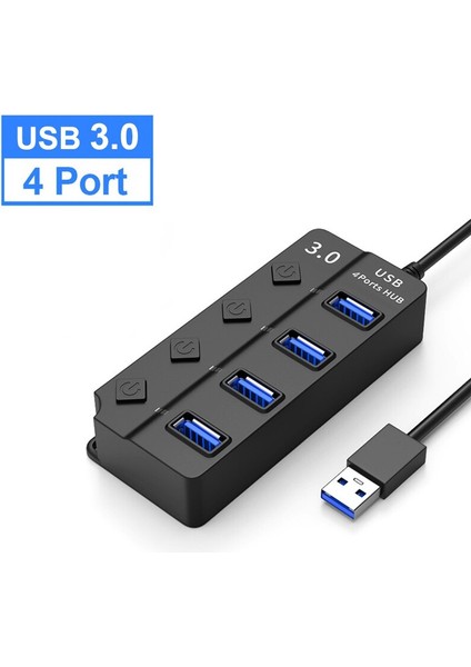 Hub USB 3.0 USB Ayırıcı 2.0 4'ü 1 Arada USB Adaptörü Çok Bağlantı Noktalı Bağımsız Güç Anahtarı Genişletici 30CM Kablo (Yurt Dışından)