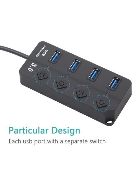 Hub USB 3.0 USB Ayırıcı 2.0 4'ü 1 Arada USB Adaptörü Çok Bağlantı Noktalı Bağımsız Güç Anahtarı Genişletici 30CM Kablo (Yurt Dışından) modelleri