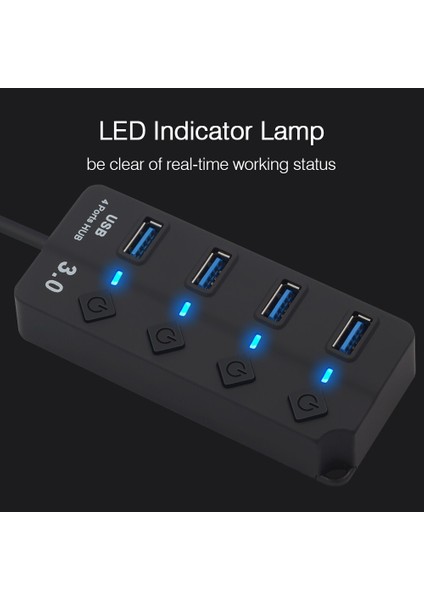 Hub USB 3.0 USB Ayırıcı 2.0 4'ü 1 Arada USB Adaptörü Çok Bağlantı Noktalı Bağımsız Güç Anahtarı Genişletici 30CM Kablo (Yurt Dışından) fırsatları