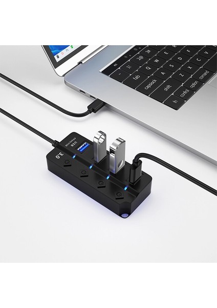 Hub USB 3.0 USB Ayırıcı 2.0 4'ü 1 Arada USB Adaptörü Çok Bağlantı Noktalı Bağımsız Güç Anahtarı Genişletici 30CM Kablo (Yurt Dışından) indirimleri