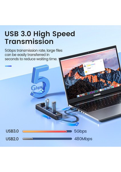 Orıco USB 3.0 Hub 7 Port Splitter Yüksek Hızlı Iletim Tipi C Hub Dizüstü Genişleme Bilgisayar Bilgisayar Aksesuarları (Yurt Dışından)