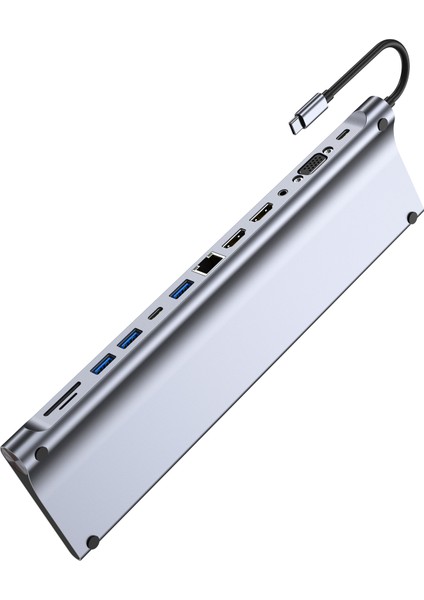 4/8/11/12-In-1 Tip C Hub ile 2 HDMI Çoklu Bağlantı Noktası Adaptörü Dock Istasyonu USB 3.0 4K HDMI RJ45 Sd/tf VGA Pd Dizüstü MacBook iPad Için (Yurt Dışından)