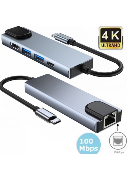 5 In 1 USB C Hub Tip C RJ45 Ağ ile 4K Hd Adaptör 100M 1000M Ethernet Lan Şarj Cihazı Bağlantı Noktası Adaptörü Macbook Pro Için (Yurt Dışından)