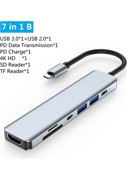 Macbook 8 In 1 Adaptör Pc Için USB C Hub Pd Şarj 8 Bağlantı Noktası Dock Istasyonu RJ45 HDMI Uyumlu Tf/sd Kart Macbook Type-C Splitter (Yurt Dışından)