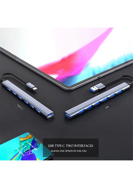 7 Port USB 3.0 Tip C Hub Genişletici Splitter Yüksek Hızlı Otg Adaptör Yerleştirme Istasyonu Dizüstü Bilgisayar Sabit Disk Fare Klavye (Yurt Dışından)