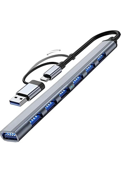 USB Hub Tip C 3 0 Usb-A Hub Splitter 7 Port Usb3.0/2.0 Usb-C Pd Yüksek Hızlı Veri Transferi Pc Dizüstü Macbook Aksesuarları (Yurt Dışından)