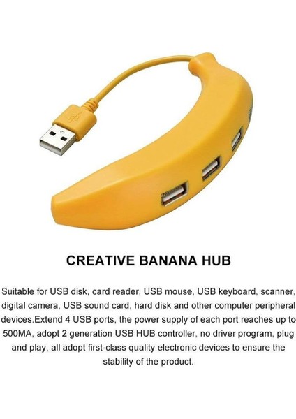 Çok Güzel Komik Muz Şekli Tasarım USB 2.0 4 Bağlantı Noktalı Hub, Taşınabilir Yaratıcı Genişletici, Pc Mac Dizüstü Bilgisayar Için Uygun (Yurt Dışından) fırsatları