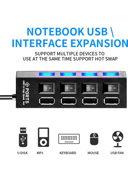 USB Ayırıcı Çok Fonksiyonlu Arayüz Hub Hub Dizüstü Çok Amaçlı U Disk Soket Uzatma Ayırıcı (Yurt Dışından)