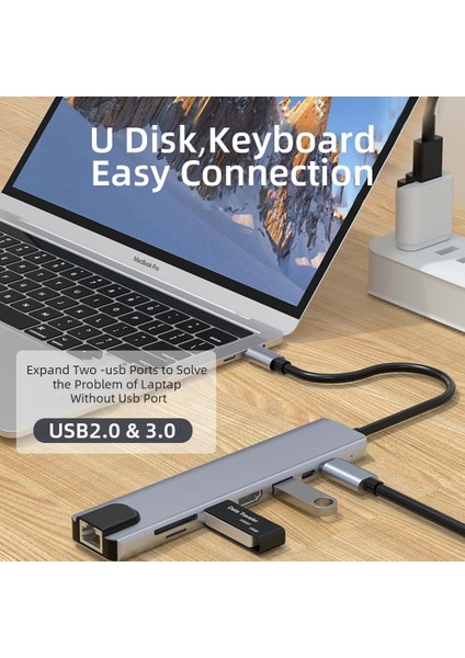 4K HDMI 100W Pd ile USB C Hub USB C Bağlantı Noktası USB 3.0 RJ45 Ethernet Sd/tf Kart Okuyucu Bağlantı Istasyonu 4/5/6/8 Bağlantı Noktaları USB C Adaptörü (Yurt Dışından)