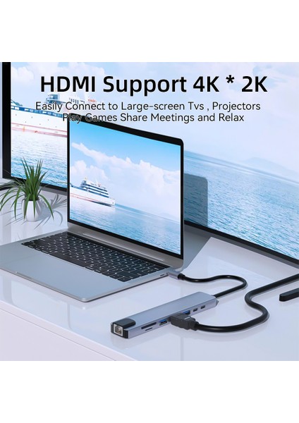4K HDMI 100W Pd ile USB C Hub USB C Bağlantı Noktası USB 3.0 RJ45 Ethernet Sd/tf Kart Okuyucu Bağlantı Istasyonu 4/5/6/8 Bağlantı Noktaları USB C Adaptörü (Yurt Dışından)