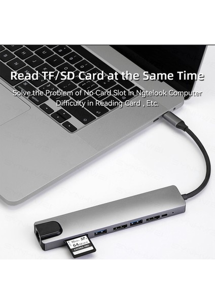 4K HDMI 100W Pd ile USB C Hub USB C Bağlantı Noktası USB 3.0 RJ45 Ethernet Sd/tf Kart Okuyucu Bağlantı Istasyonu 4/5/6/8 Bağlantı Noktaları USB C Adaptörü (Yurt Dışından)