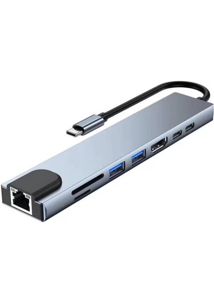 USB 8 In 1 Tip C 3 1 Ila 4K HDMI Hub Adaptörü Sd Tf RJ45 Kart Okuyucu Pd Macbook Dizüstü Bilgisayar Için Hızlı Şarj (Yurt Dışından)