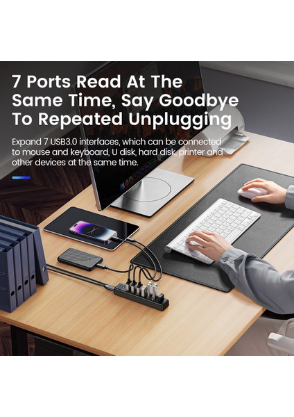 Orıco USB 3.0 Hub 7 Port Splitter Yüksek Hızlı Iletim Tipi C Hub Dizüstü Genişleme Bilgisayar Bilgisayar Aksesuarları (Yurt Dışından) fiyatları