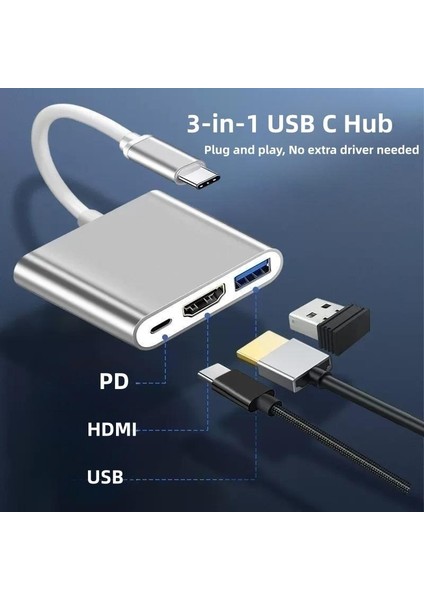 Tip-C Adaptör Çoklu Bağlantı Noktası USB C Hub 3'ü 1 Ila 4K HDMI /usb/pd Için MacBook Pro/air iPad Samsung Xiaomi Huawei Anahtarı (Yurt Dışından)