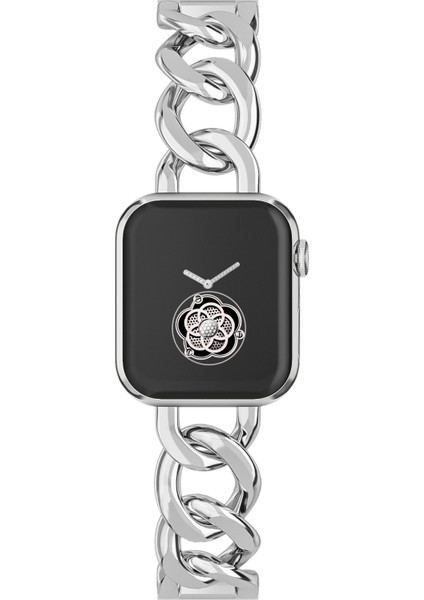 Apple Watch 42/44/45MM Tek Sıralı Denim Zinciri Metal Kayış, Apple Watch Serisi 8/7/6/5/4/3/2/1/se Saat Kayışı (Yurt Dışından)