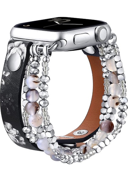 Apple Watch 38/40/41MM Deri Metal Boncuklu Bilezik Kayışı Apple Watch Için 42/44/45MM, Apple Watch Serisi 8/7/6/5/4/3/2/1/se Saat Kayışı (Yurt Dışından)
