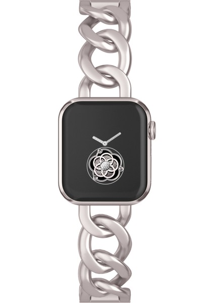 Apple Watch 42/44/45MM Tek Sıralı Denim Zinciri Metal Kayış, Apple Watch Serisi 8/7/6/5/4/3/2/1/se Saat Kayışı (Yurt Dışından)