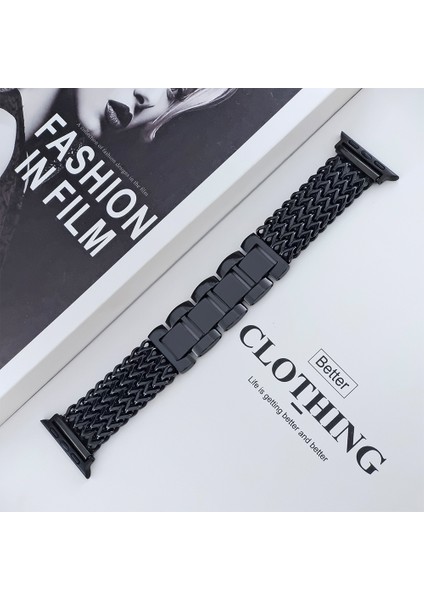 Apple Watch Için Dokuma Paslanmaz Çelik Dört Sıralı Zincir Kayış 42/44/45MM, Apple Watch Serisi 8/7/6/5/4/3/2/1/se Watch Band (Yurt Dışından)