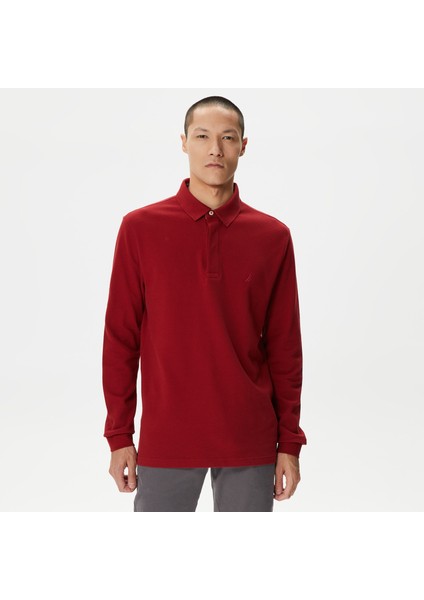 Nautıca Erkek Bordo Slım Fıt Uzun Kollu Desenli Polo K37015T.6VN