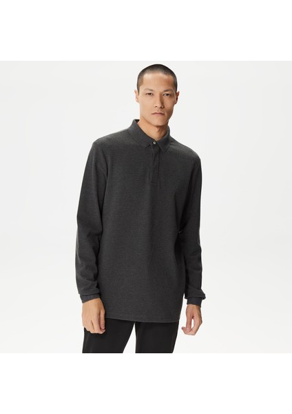 Nautıca Erkek Gri Slım Fıt Uzun Kollu Desenli Polo K37015T.00E