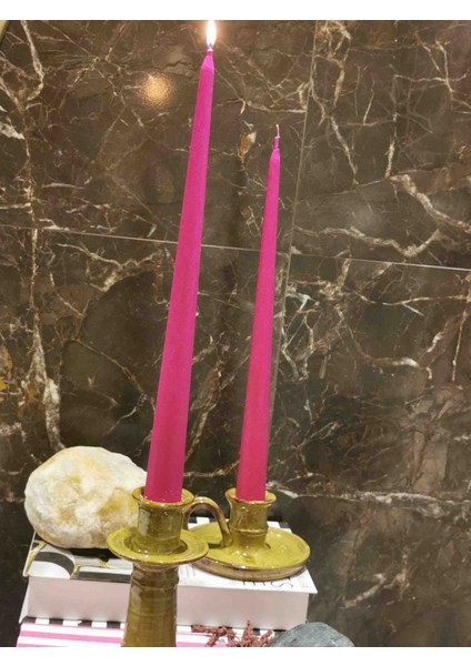 Iv Candles Bougie Candelabre 3'lü Fuşya Pembesi Büyük Boy Şamdan Mumu