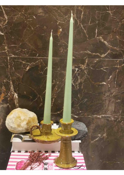 Iv Candles Bougie Candelabre 3'lü Açık Yeşil Büyük Boy Şamdan Mumu modelleri