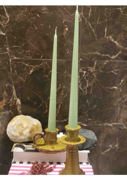 Iv Candles Bougie Candelabre 3'lü Açık Yeşil Büyük Boy Şamdan Mumu indirimleri