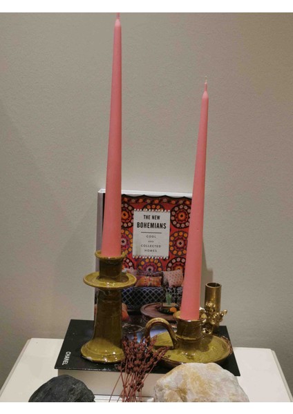 Iv Candles Bougie Candelabre 3'lü Pudra Pembe Büyük Boy Şamdan Mumu fiyatları