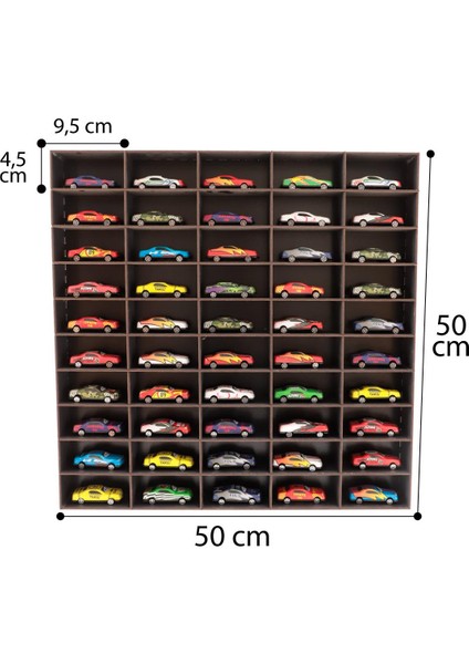 Ironika Hotwheels ve Matcbox Oyuncak Araba Rafı 1/64 Ahşap Hobi Araba Düzenleyici 50 Araba