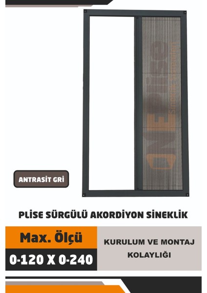 Sineklik Plise Akordiyon Sürgülü Katlanır Kayar Sürgülü Kapı Sineklik (EN:0-120, BOY:0-240CM)