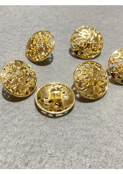 Hırka Yelek Düğmesi Boyu Dantel Desenli Özel Kaplama Gold 6'Lı Set
