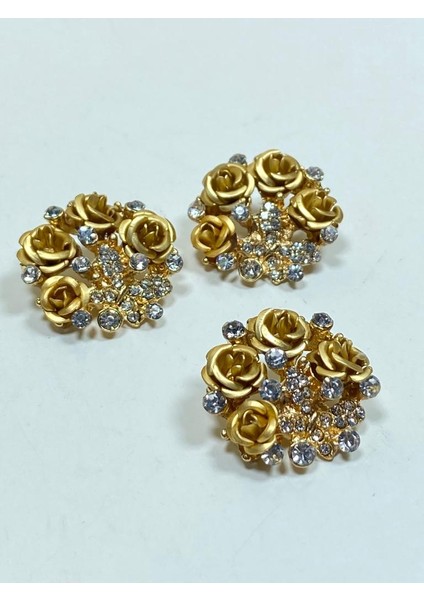 Taşlı Düğme Gül Model tasarım Düğme 3'Lü Set Gold modelleri