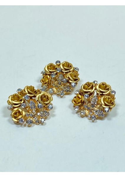 Taşlı Düğme Gül Model tasarım Düğme 3'Lü Set Gold fırsatları