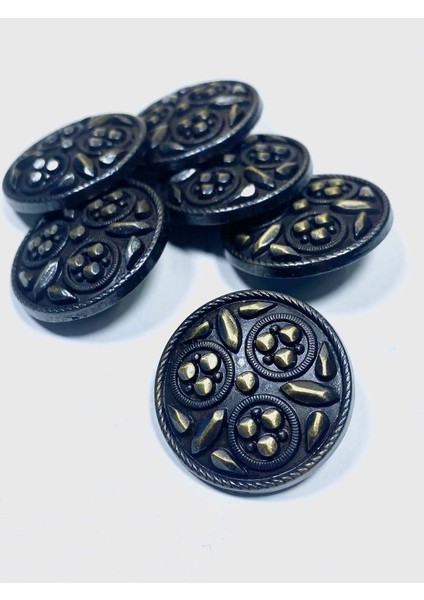 Kaban Mont Düğmesi , Metal Düğme , Antik Sarı , 3 cm , 6'Lı Set
