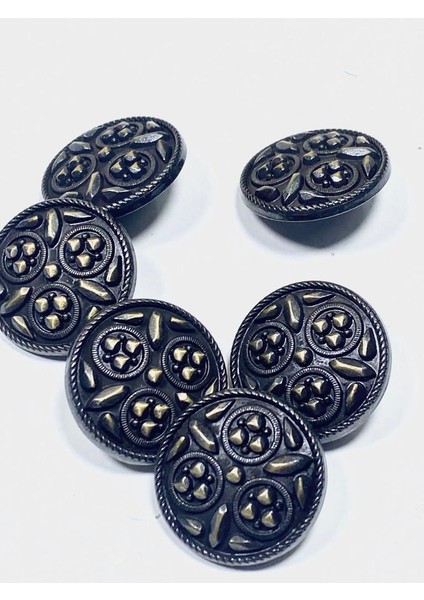 Trençkot Ceket Düğmesi , Metal Düğme , Antik Sarı , 2,5 cm , 6'Lı Set