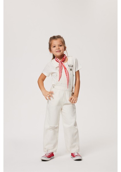 Rompers Kız Çocuk Jean Salopet Whıte Jean