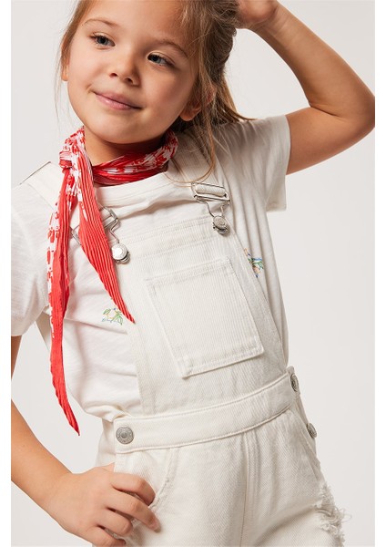 Rompers Kız Çocuk Jean Salopet Whıte Jean