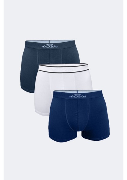 Erkek Beyaz Lacivert Füme 3 Lü Pamuk Elastan Boxer 3M075