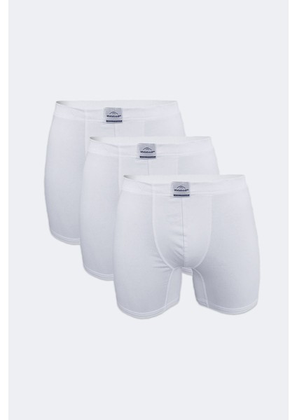Erkek Beyaz 3 Lü Pamuk Elastan Uzun Boxer 3M073