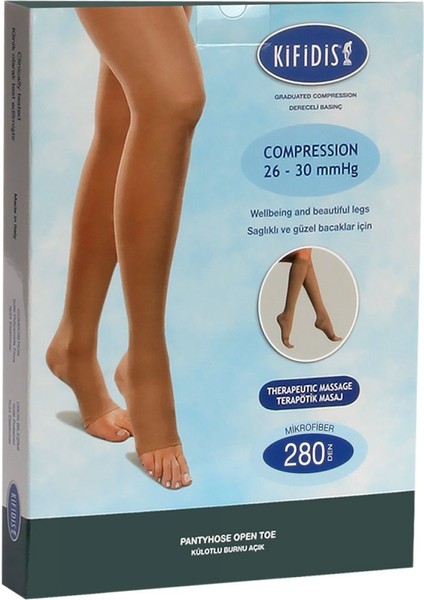Kifidis 280 Den. 26-30 Mmhg Dizaltı Mikrofiber Burnu Açık Bej / Beige - M