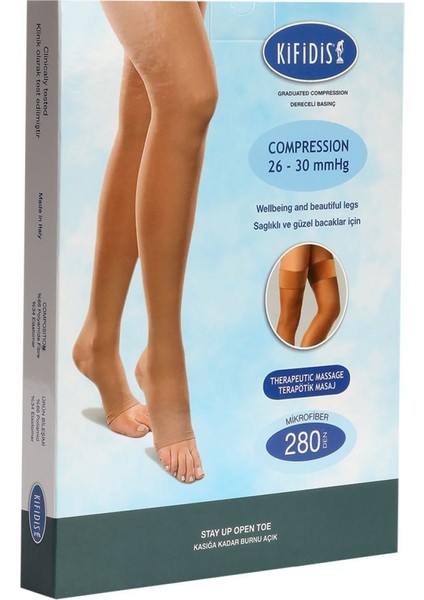 Kifidis 280 Den.26-30 Kasığa Kadar Silikonlu Mikrofiber Burnu Açık Bej / Beige - xxl
