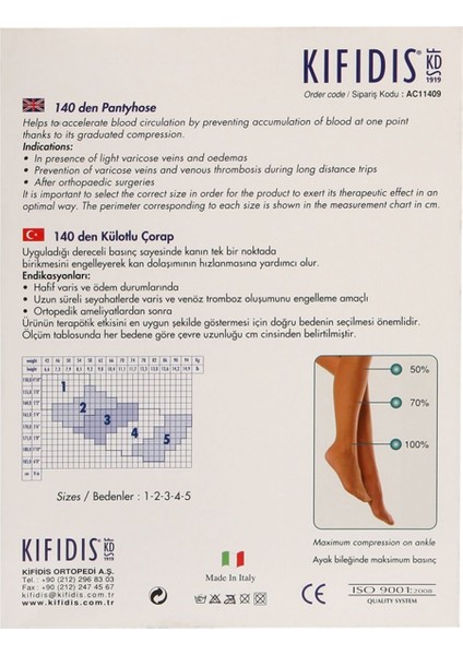 Kifidis 140 Den. 18-20 Mmhg Külotlu Varıs Çorabı 21-Ten - 1