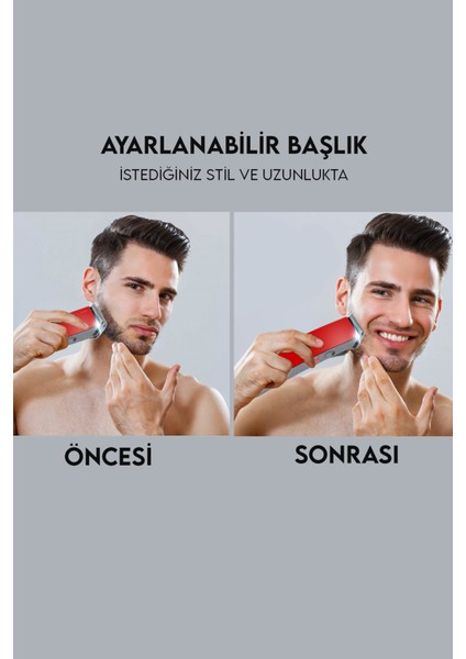 Dp-02 3 Başlıklı Saç-Sakal Tıraş Makinesi Kırmızı Dempower